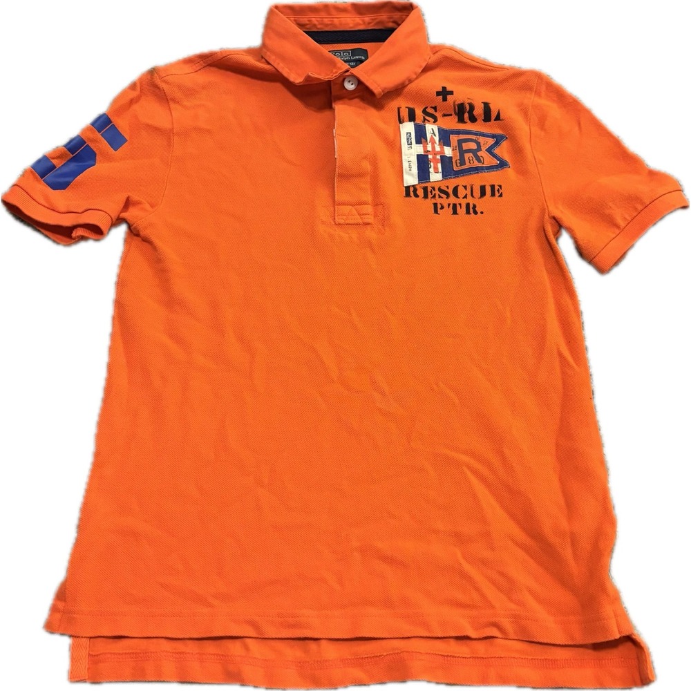 Polo Ralph Lauren Boys Orange US Coastal Patrol Rescue Polo Shirt Size M 10-12
